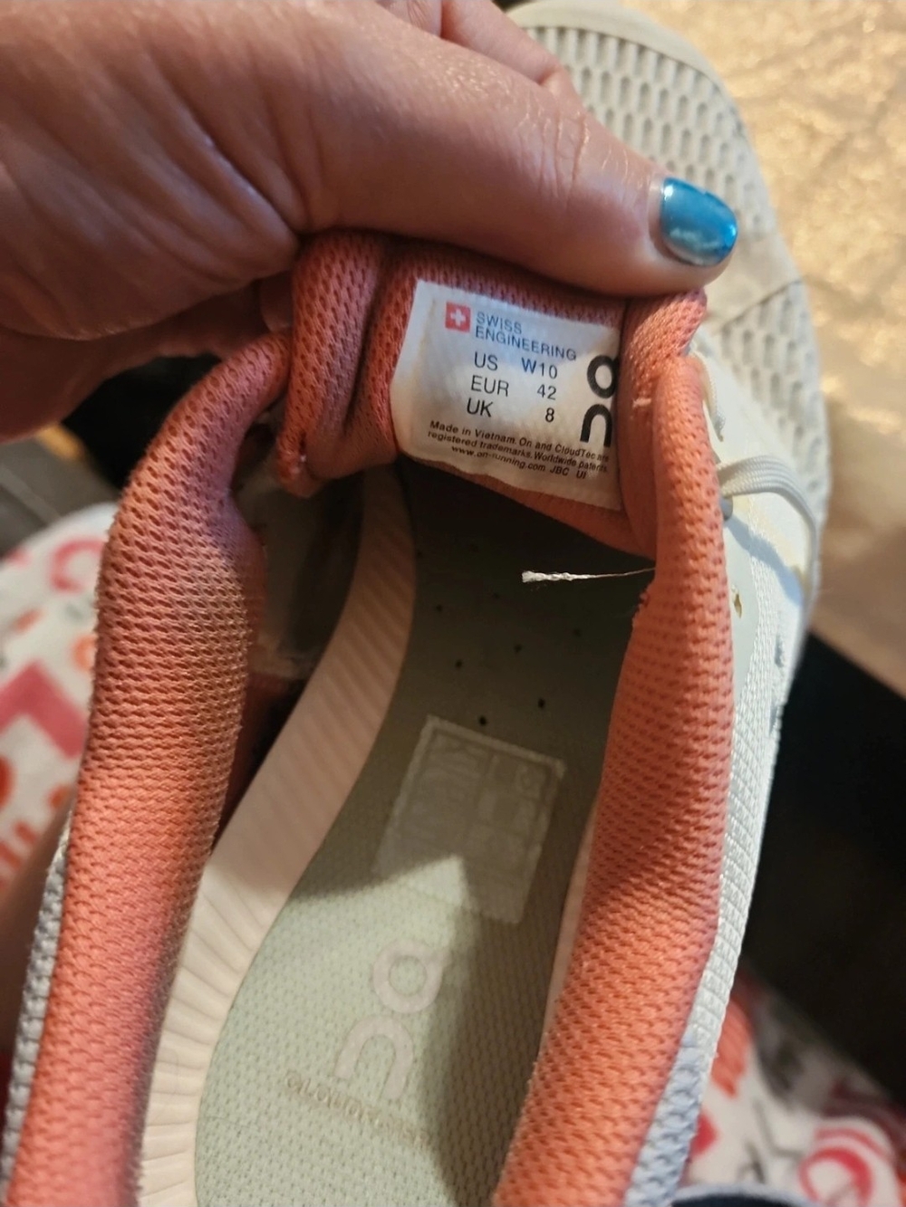 On Running Women's White Sneakers with Coral Accents - Picture 6 of 6